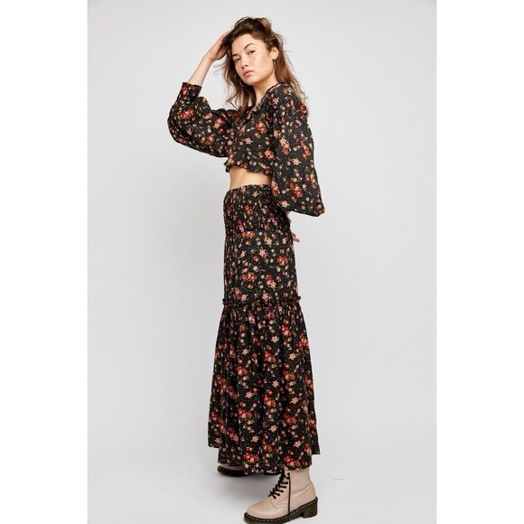 Free People Secret Garden Top L Women's Floral Long balloon Sleeve  NEW summer - Picture 2 of 13